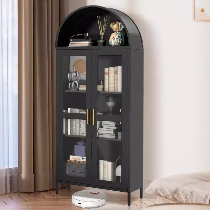 73 Tall Arched Pantry Cabinet,Versatile Cupboard with Glass Door, 2 Adjustable Shelves,Modern Farmhouse Arched Bookcase