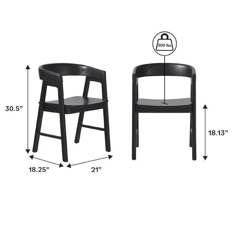 Modern Solid Wood Rounded Back Dining Chair with Armrests, Set of 2