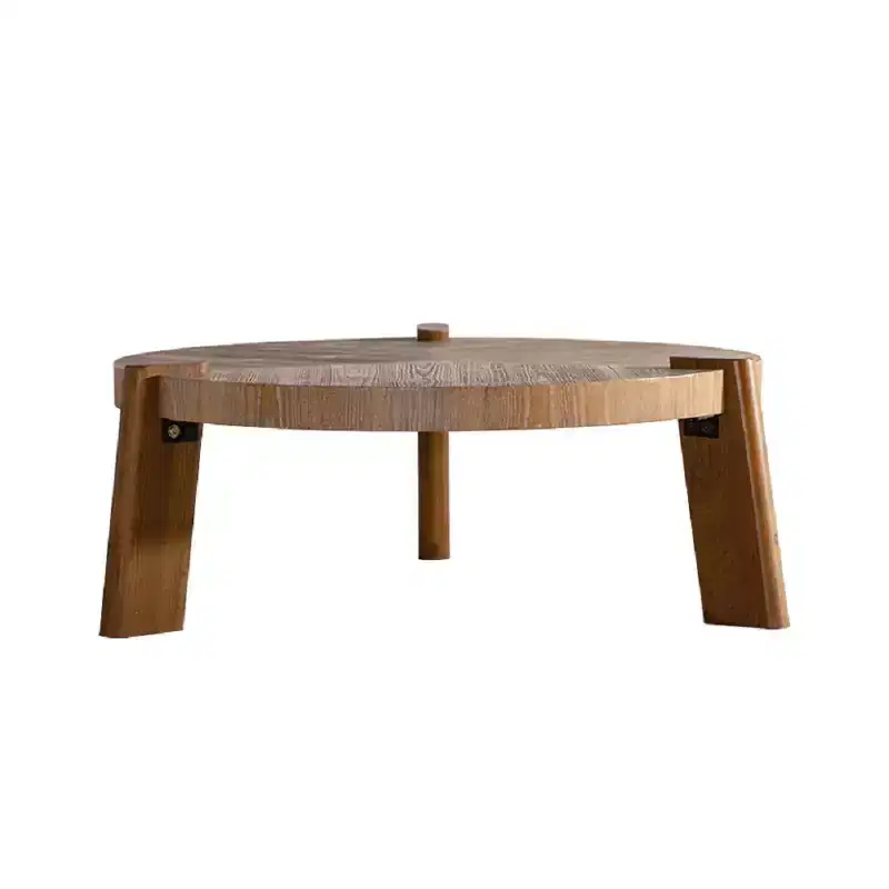 CLIHOME Wood Round Coffee Table for Living Room, Rustic Natural Coffee Table for Apartment