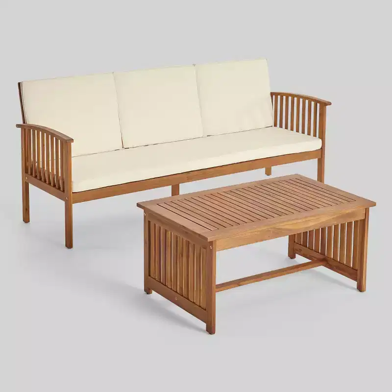 2pc Carolina Acacia Patio Sofa and Coffee Table Set Teak: Weather-Resistant with Cushions - Christopher Knight Home