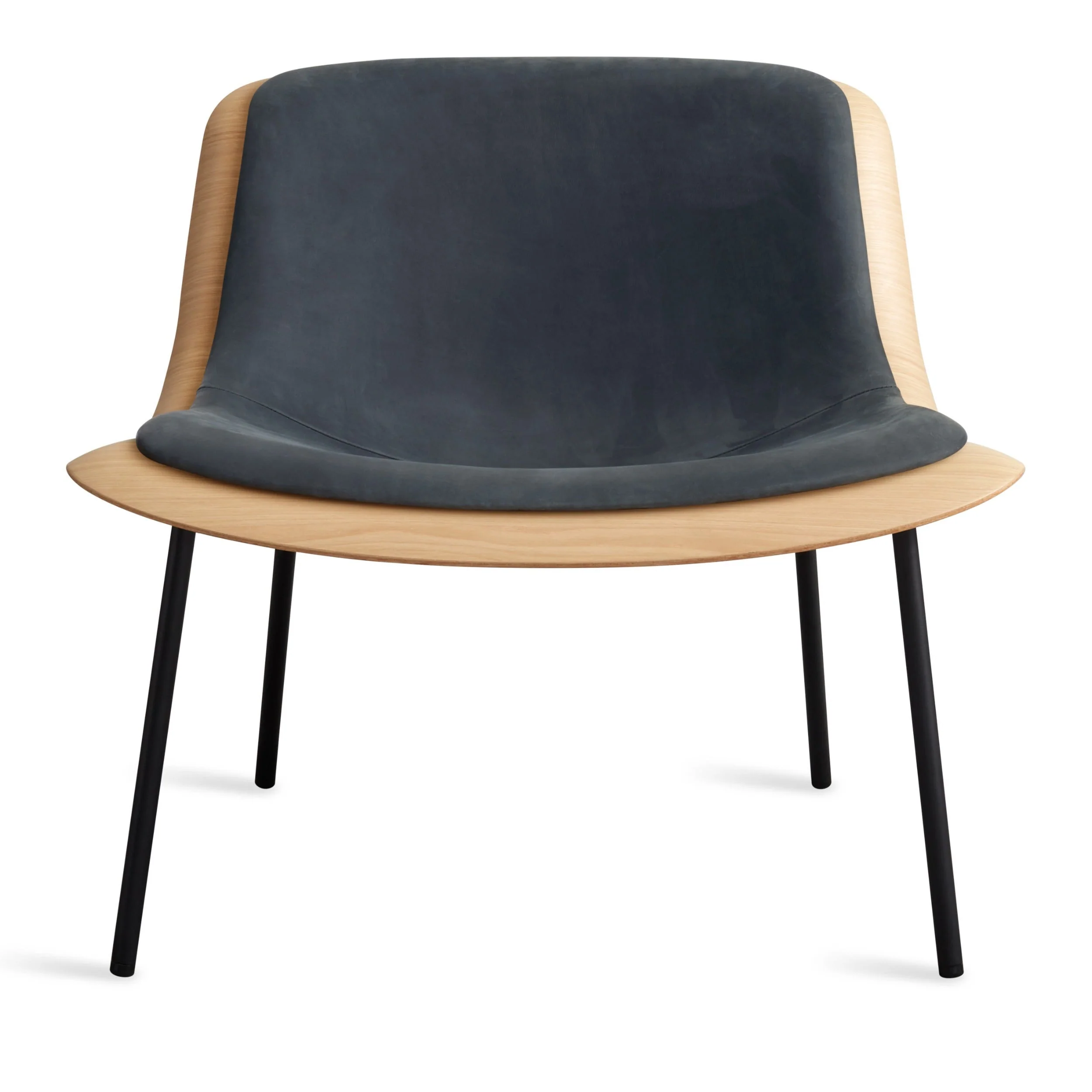 Modern White Oak Wood Lounge Chair with Bent-Ply Shell & Leather Pad for Living Room