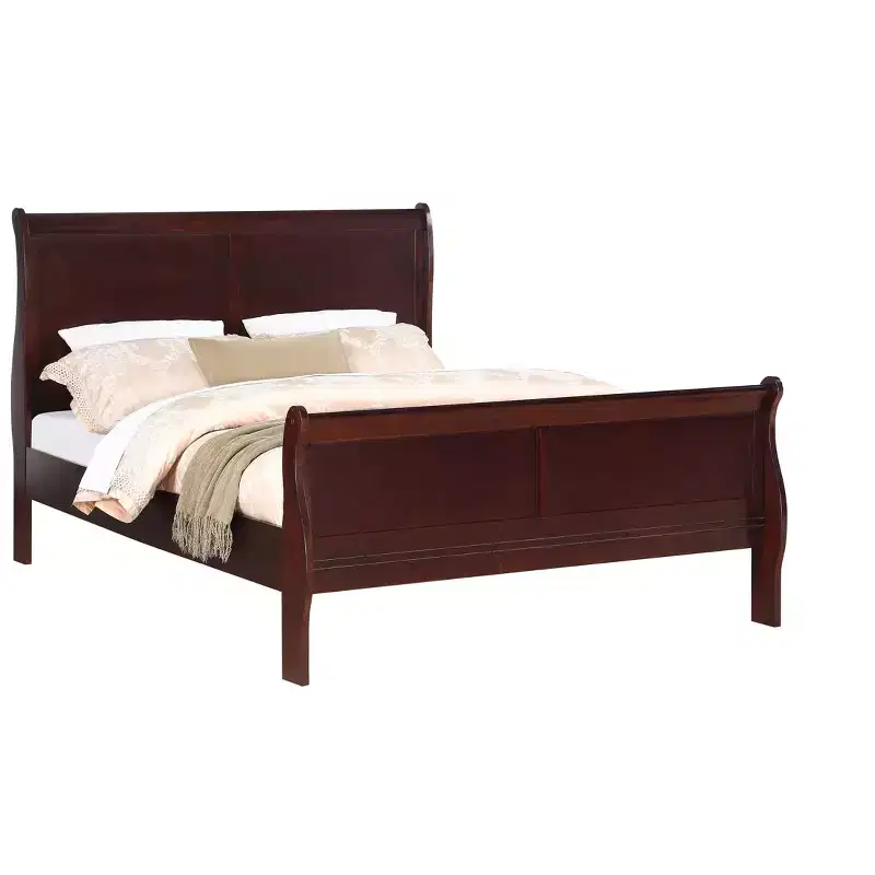 Okak 56 Full Sleigh Bed Solid Wood Youth Bed Frame with Headboard/Footboard, Low Profile Safe Design for Kids Room, Cherry