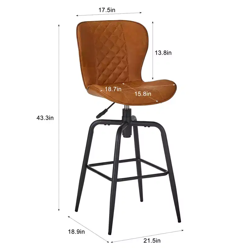 VECELO Bar Stool Faux Leather Counter Height Barstool with Metal Legs and Footrest, Brown