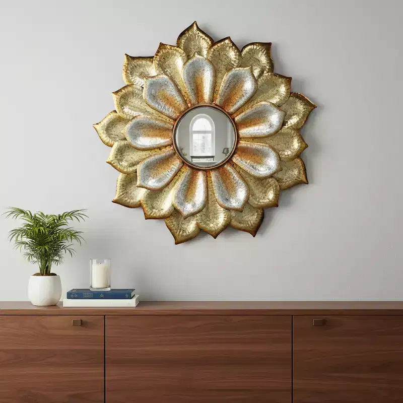 HomeRoots 36 Gold Metal Flower Framed Accent Mirror