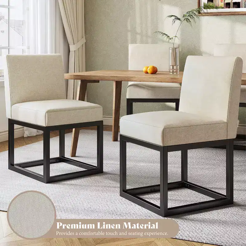 AMERLIFE Mid Century Linen Dining Chairs Set of 6, Modern Upholstered Dinner Chairs