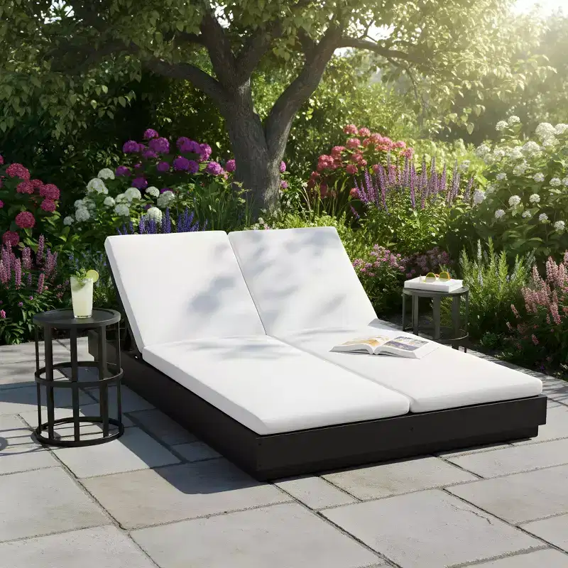 Christopher Knight Home Aditya Modern 3 Piece Acacia Patio Double Sunlounge with 5-Position Backrest and Table Set