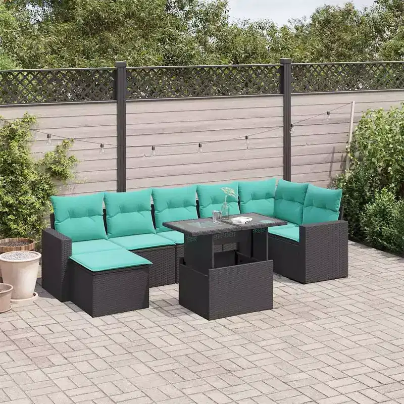 vidaXL 8 Piece Garden Sofa Set with Cushions Poly Rattan