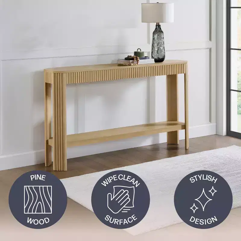 Fluted Solid Wood Console Table 56 Inch