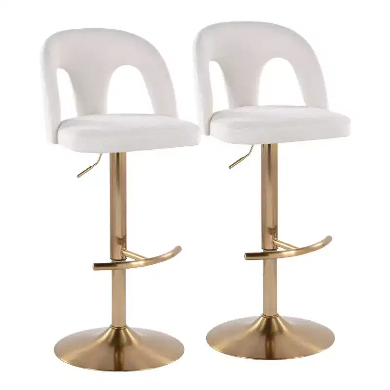 LumiSource Set of 2 Ava Adjustable Barstools Gold/White Fabric