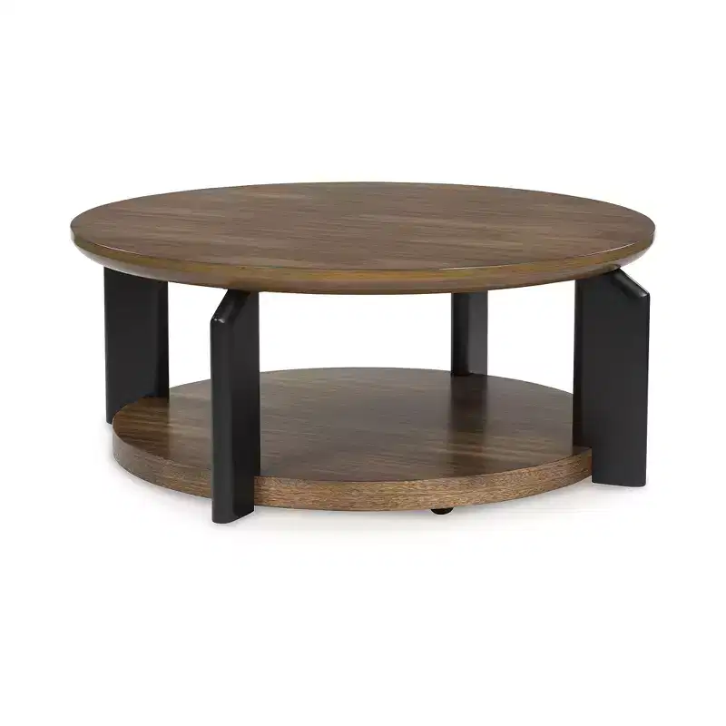 Kraeburn Two-Tone Round Coffee Table with Casters, Brown