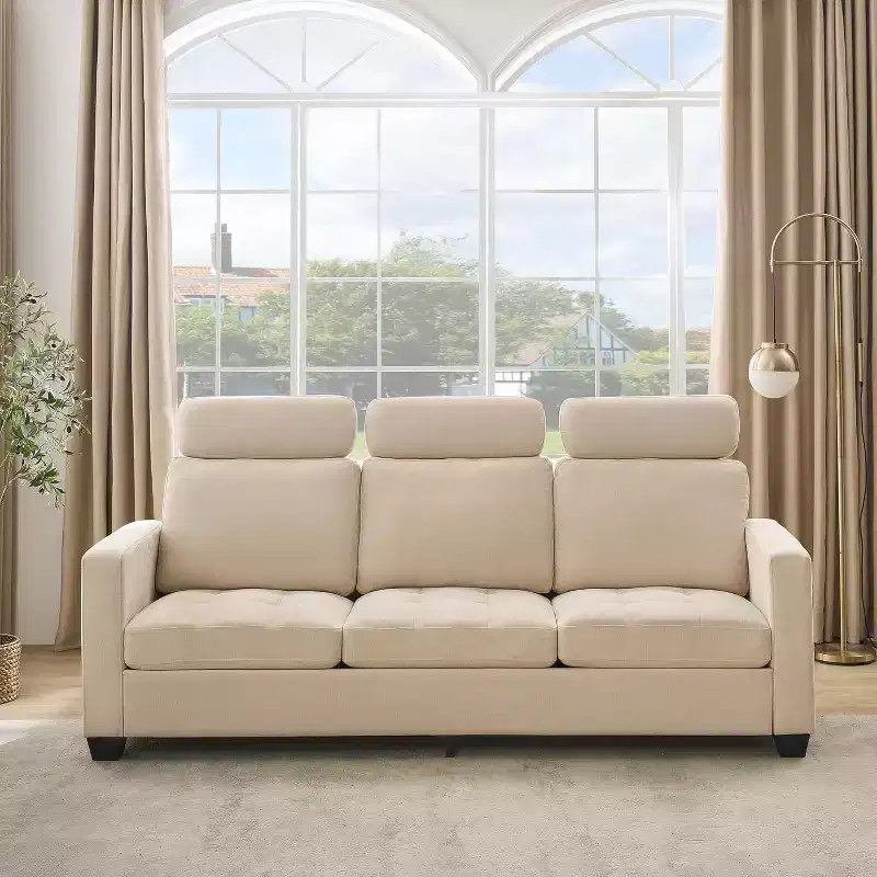 3 Seat Sofa Couch, 89 Modern Sofa with Armrests, Sofa with Extra Deep Seat Couches for Living Room Bedroom Apartment and Office Chenille Beige