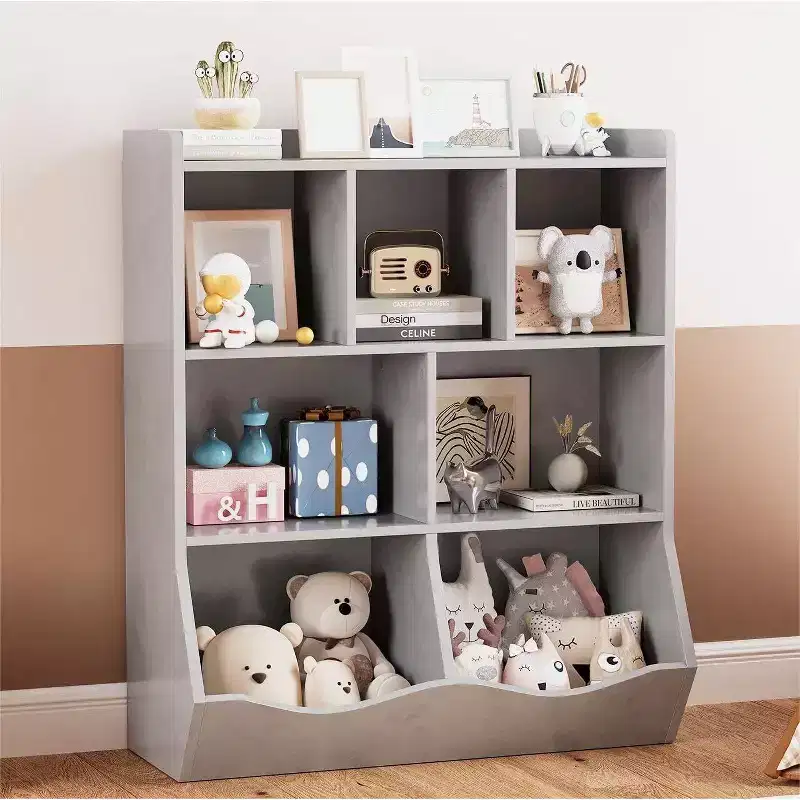 White Toy Storage Cabinet, 3-Tier Kids Bookshelf with Cubby Organizer, Open Compartments and Tilt Bins for Bedroom or Playroom