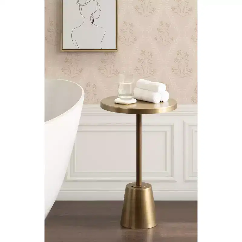 Round Metal Side Table, Gold, 14x14x24