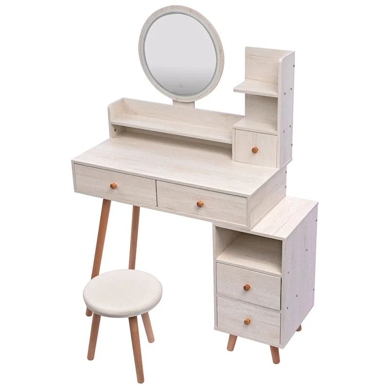 Length Adjustable Vanity Table w/ Touch LED Mirror and 5 Drawers