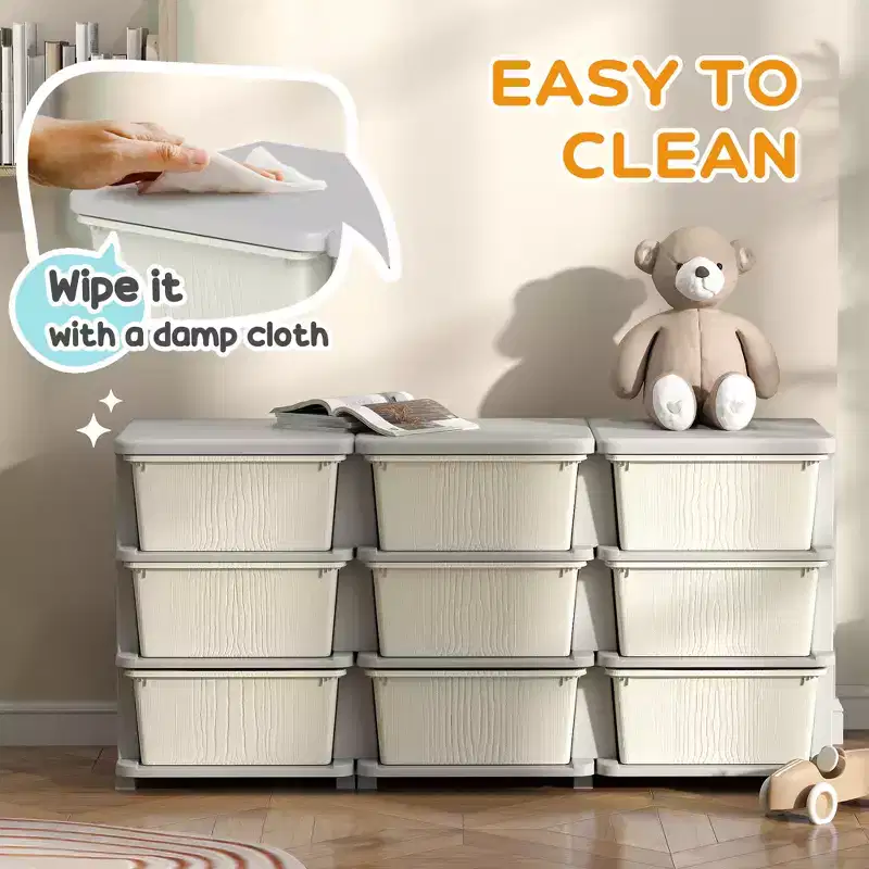 29. 5 3-Tier Kids Toy Storage Organizer with 9 Removable Drawers, Child-Safe Design, Cream White