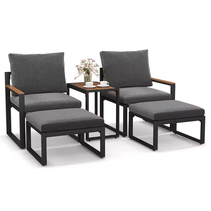 Costway 5 PCS Patio Furniture Set with Soft Cushions Space Saving Design Aluminum Frame