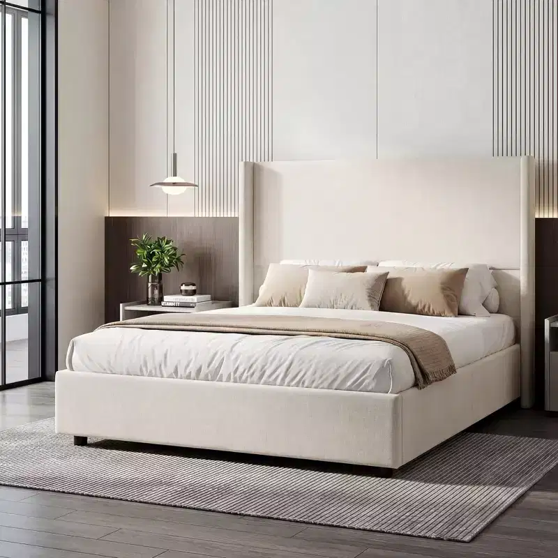 Dyonery Queen Bed Frame Upholstered Platform Bed with 55 inch Linen Headboard No Box Spring Needed,Sturdy Wooden Slats,Noise-Free Easy Assembly