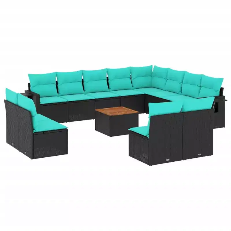 vidaXL 13 Piece Garden Sofa Set with Cushions Black Poly Rattan