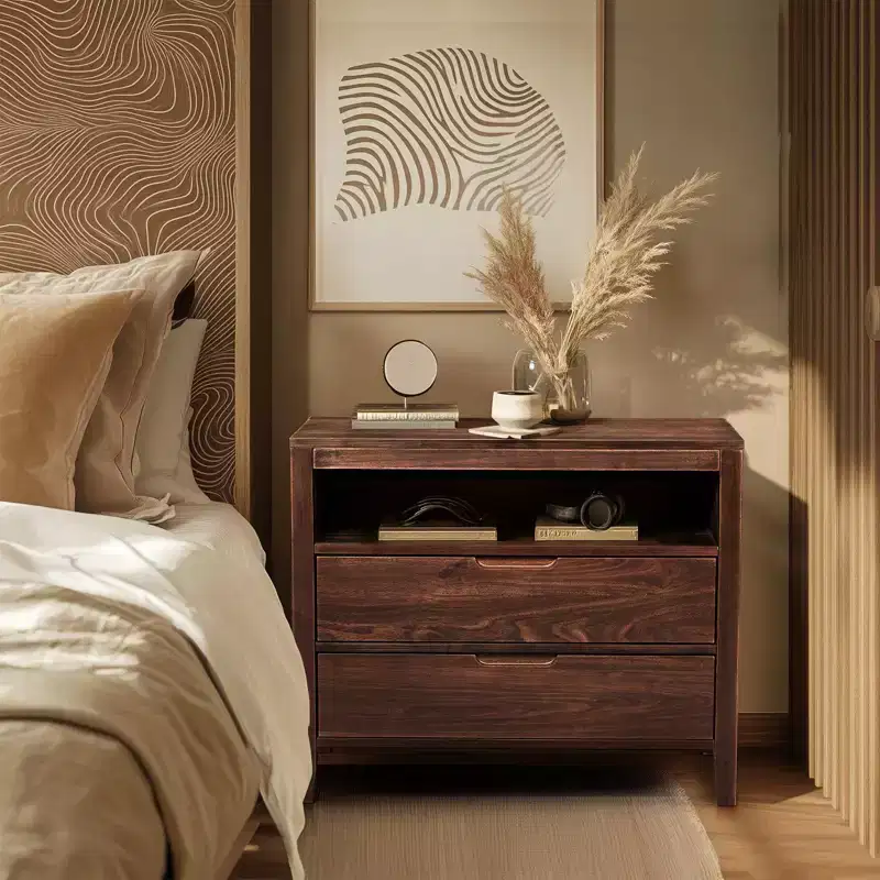 2-Drawer Brown MDF Nightstand, 29.53
