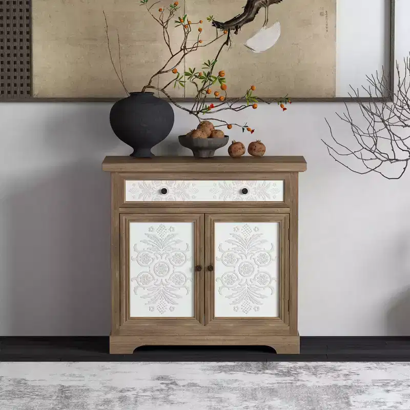 GDFStudio Connesena Rustic Storage Cabinet with Drawers and Metal Doors