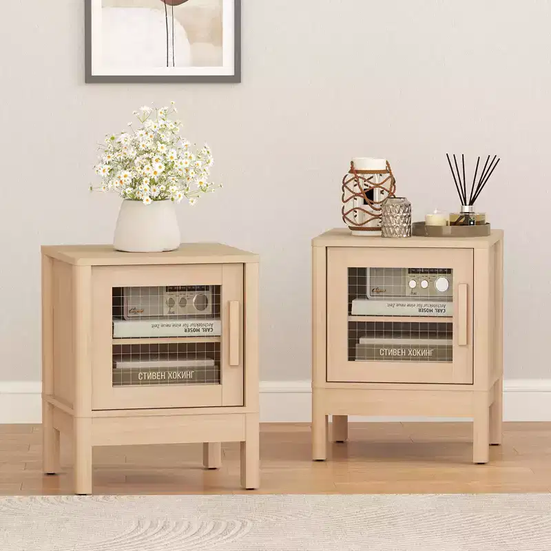 Bestier Modern Nightstand with Clear Acrylic Panel & Large Storage Space, 16x16x20 inch-Set of 2