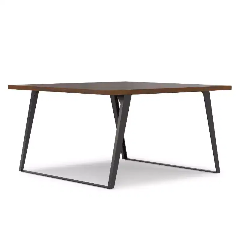 54-Inch Square Modern Industrial Dining Table – Walnut Veneer & Graphite Grey Metal Legs