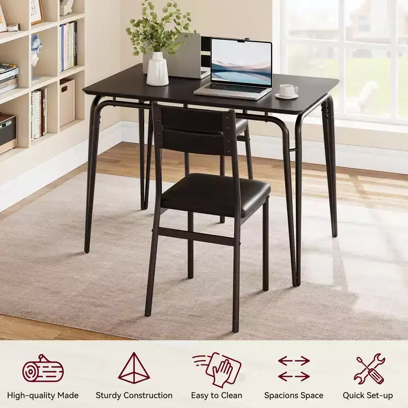 5 Piece Dining Table Set, Kitchen Dining Room Table Set for 4, Square Table, Metal Frame, MDF Board, Upholstered Chairs, Easy Assembly, for Home