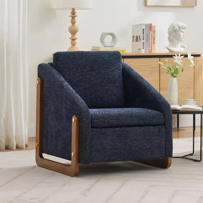 Modern Accent Chair with Chenille Upholstery & Wooden Frame for Bedroom & Living Room