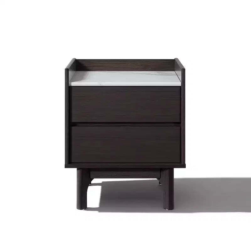 LuxenHome Modern Nightstand with Faux Marble Top, 23 Wenge Black Bediside Table with Drawer Brown