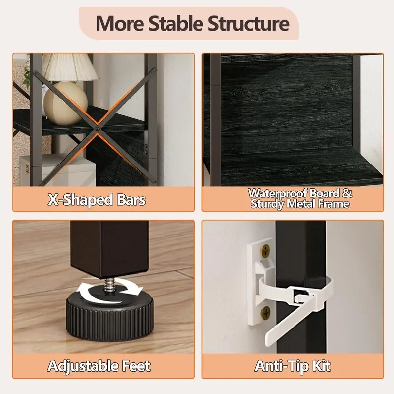 5 Tier Tall Bookshelf - 14.9D x 10.6W x 55.1H