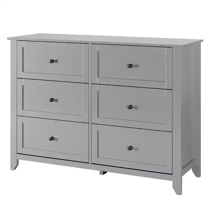 GustoWave 6 Drawer Dresser, Modern Chest of Drawers with Round Handle and Sturdy Leg