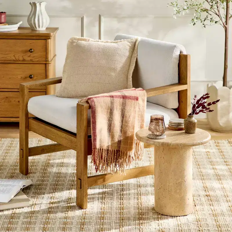 Round Travertine Accent Table