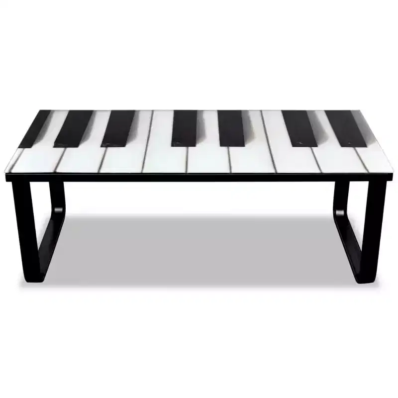 Coffee Table Living Room End Table Side Table with Printing Glass Top Piano