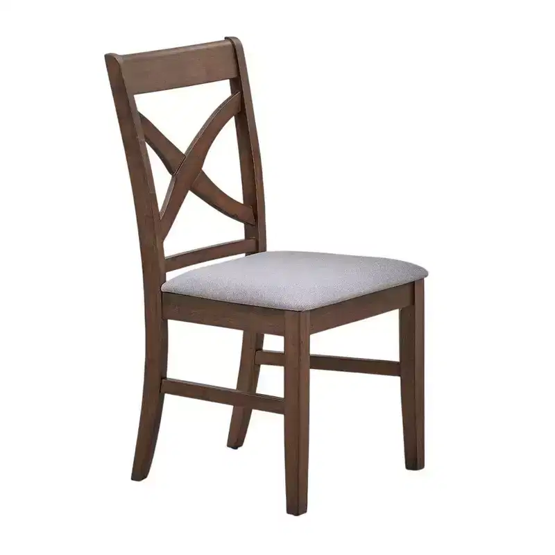 Royal Hampton Side Dining Chair Set of 2, Gray Foam Cushion, Farmhouse Brown