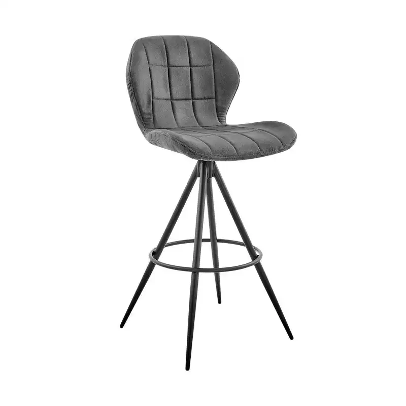 26 in. Counter Stool with Fabric Finish, Black Charcoal, Modern Mid-Back Design