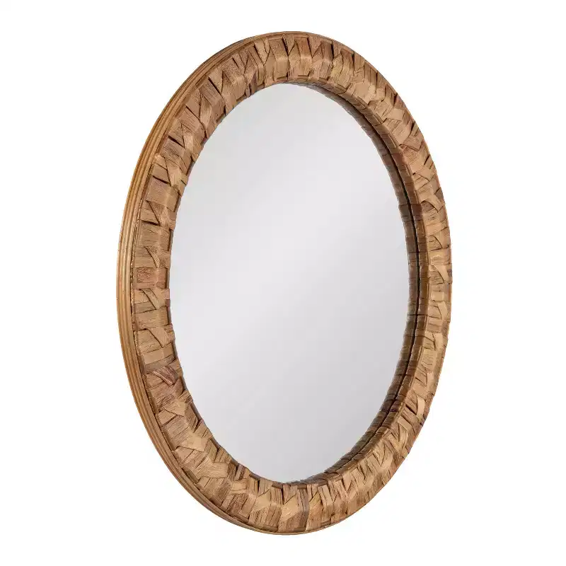 Kate & Laurel All Things Decor 26"x26" Laalima Woven Round Mirror Rustic Brown