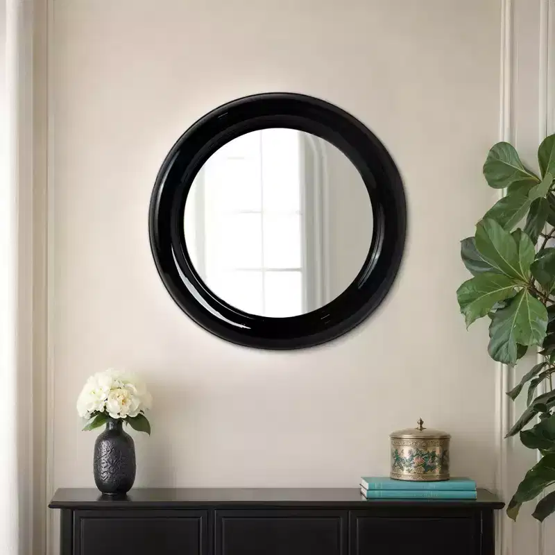 Modern Round Wall Mirror, Metal Frame, Contemporary Decorative Accent, Sleek Iron Design for Living Room, Bedroom, Bathroom, or Office - 36