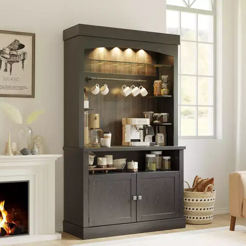 72 Kitchen Sideboard Cabinet with Storage, Coffee Bar Cabinet with LED Lights