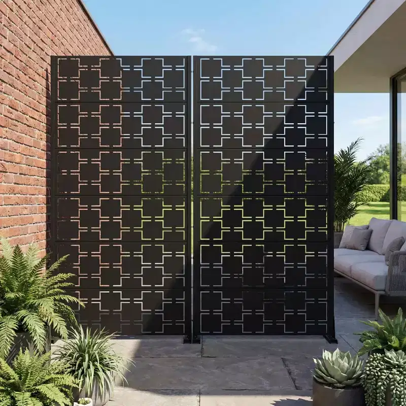 MAYEERTY Square 01 Black Galvanized Steel Room Divider, 72x35x16, 6-Piece Double-Sided Decorative Privacy Screen