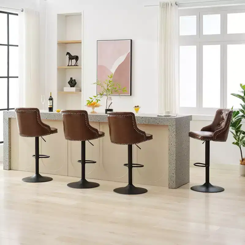 Bar Stools Set of 2,Adjustable Swivel Barstools, Faux Leather Bar Chairs,Upholstered Counter Height with High Backrest