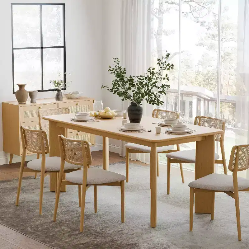 MAYEERTY 67 Wood Rectangle Dining Table for 4-6, Farmhouse Modern Kitchen & Dining Room Table