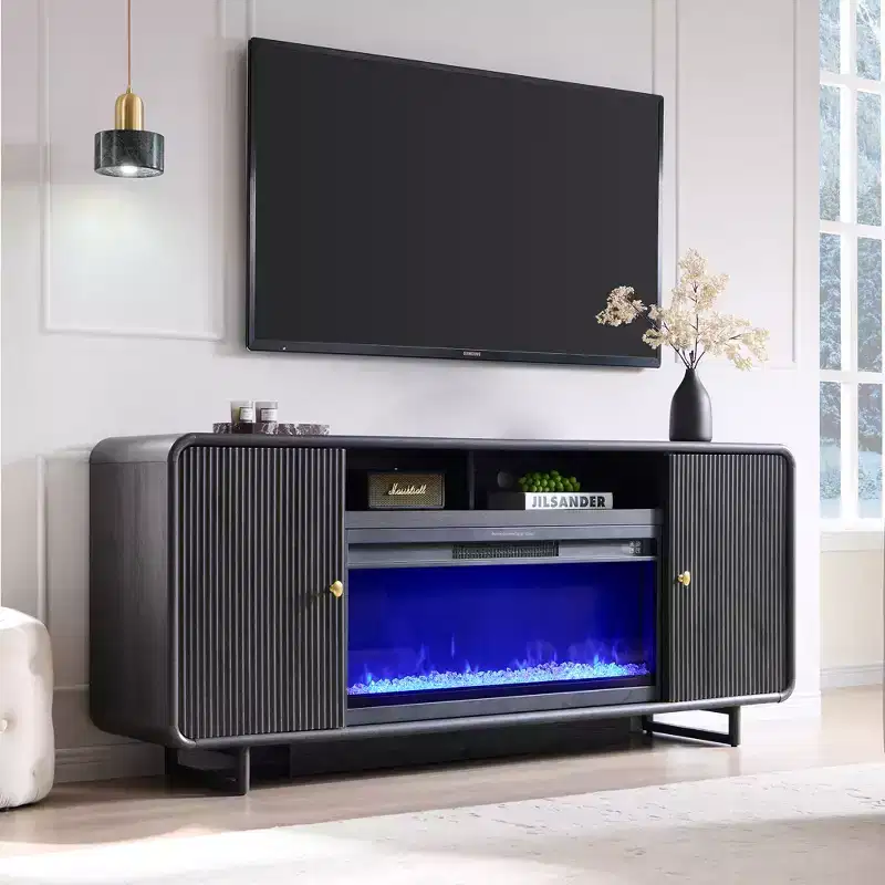 Fireplace TV Stand for TVs up to 80 in, 70 in Entertainment Center with 36 in Electric Fireplace and Adjustable Shelves, 70x15.75x30 in