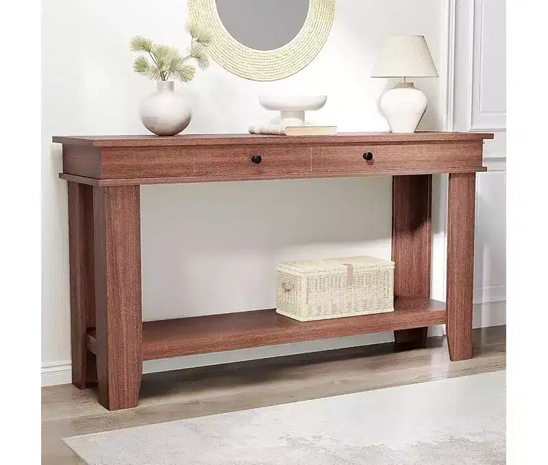 Console Table with 2 Drawers & Open Storage Shelf, 54 Inch Long Sofa Table Industrial-Style Hallway Table, with Storage Shelf