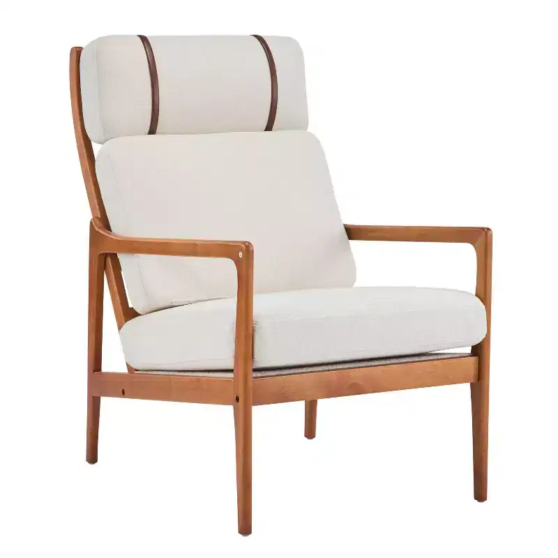 Homy Casa Mid-Century Modern Accent Chair with Solid Wood Frame and Padded Cushions, for Living Room or Reading Corner, Beige