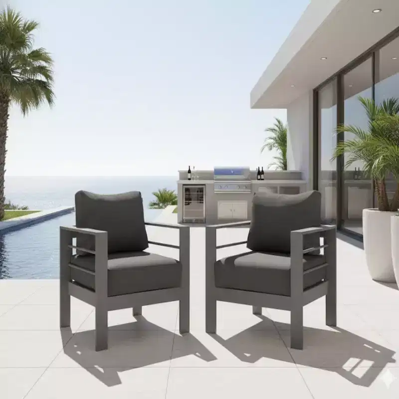 2-Pack 28 All-Weather Aluminum Patio Armchairs with Thick Cushions