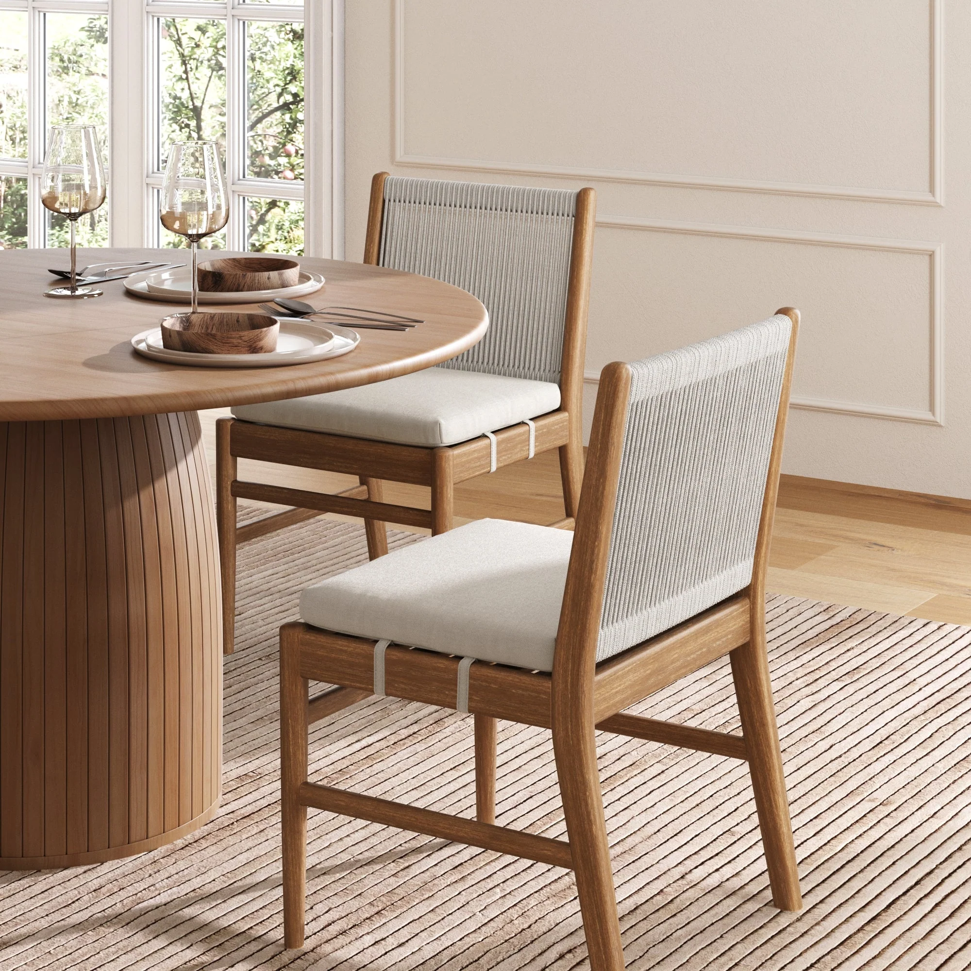 Woven Rope Back Dining Chair Brushed Light Brown