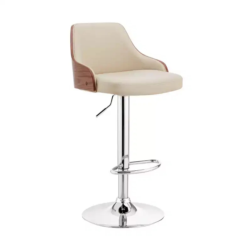 Asher Adjustable Counter Height Barstool with Faux Leather Chrome Finish - Armen Living