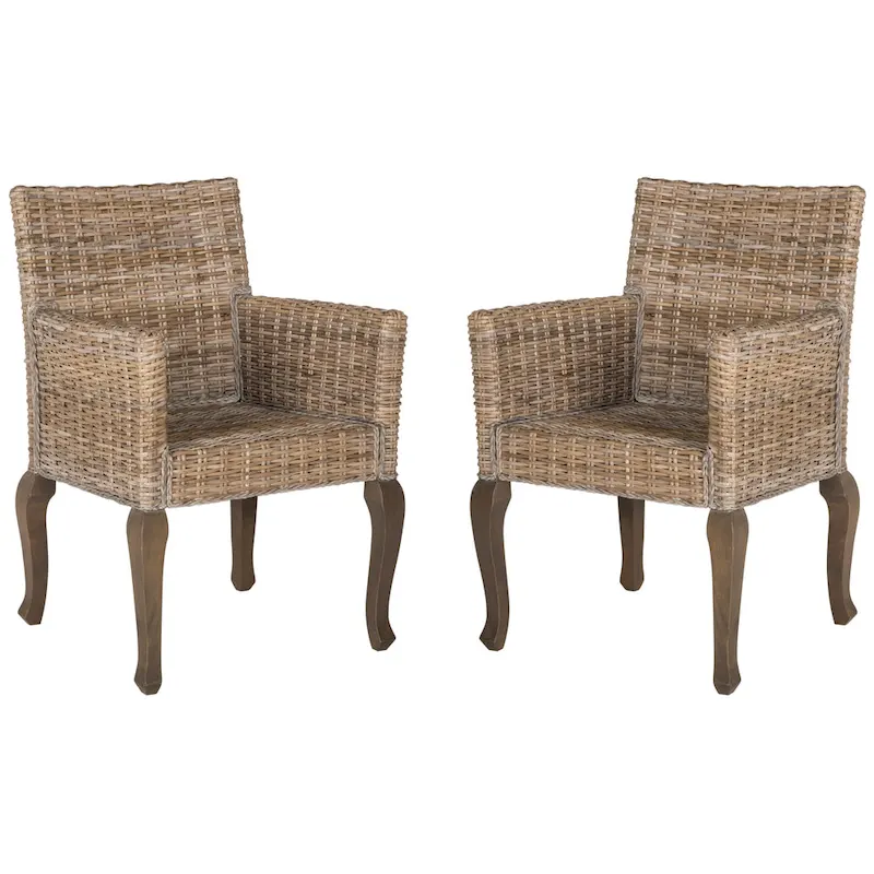 Rattan Woven Dining Chair with Arms, Set of 2