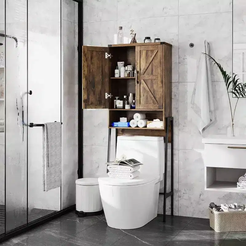 Over Toilet Storage Cabinet with 2 - Door Design Bathroom Organizers and Storage with Anti - Tip Device Over Toilet Organizer