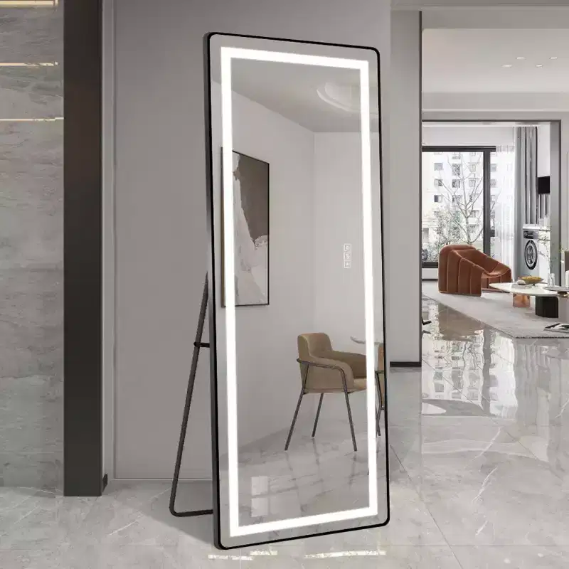 Full-Length Vertical LED Mirror with Bracket, Freestanding or Wall-Mounted, Modern Vanity Mirror for Bedroom and Dressing Room-Panipeachy